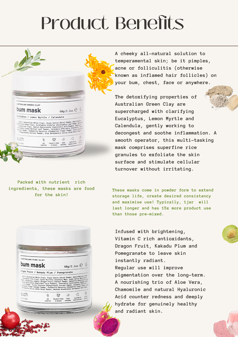 Bum Mask feat. Australian Pink Clay - For Radiant Skin | Such Skincare